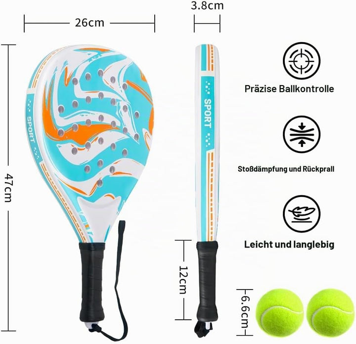 Padel Schläger-Set mit ABS-Oberfläche und Eva-Schaumkern, für Erwachsene, inklusive Zwei Bällen und