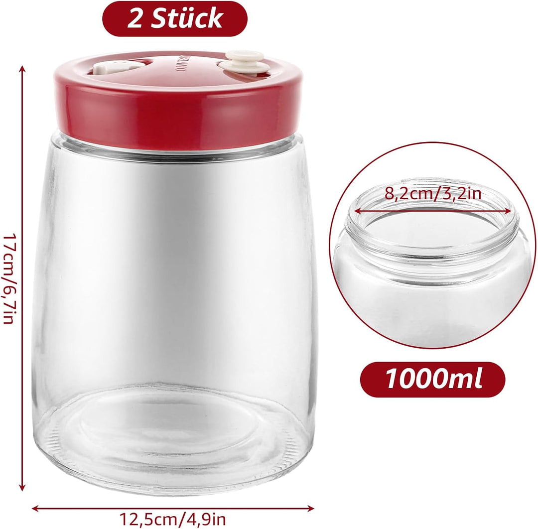 4 Stück Gärglas, 1,4 Liter Fermentierglas mit 1 Wege Luftablassöffnung, Fermentation Glas Jar, Gärge