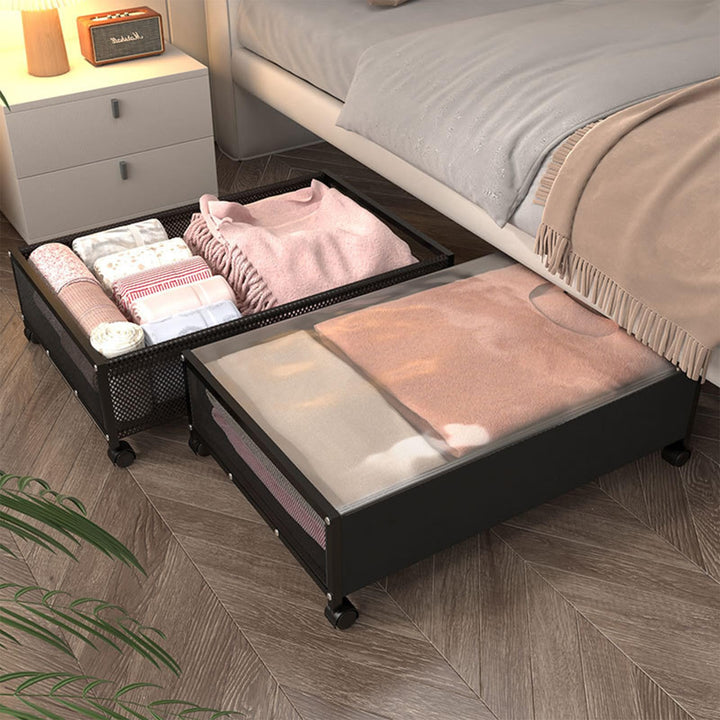2 Stück Unterbett Aufbewahrungsbox, Unterbettkommode Mit Rollen, Bettkasten Mit Rollen, Metallrahmen