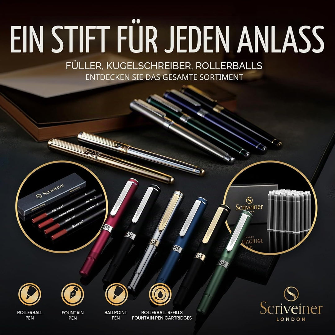 Scriveiner Füller Green - britisches Renngrün, toller Luxus Füllfederhalter, Chromausführung, medium