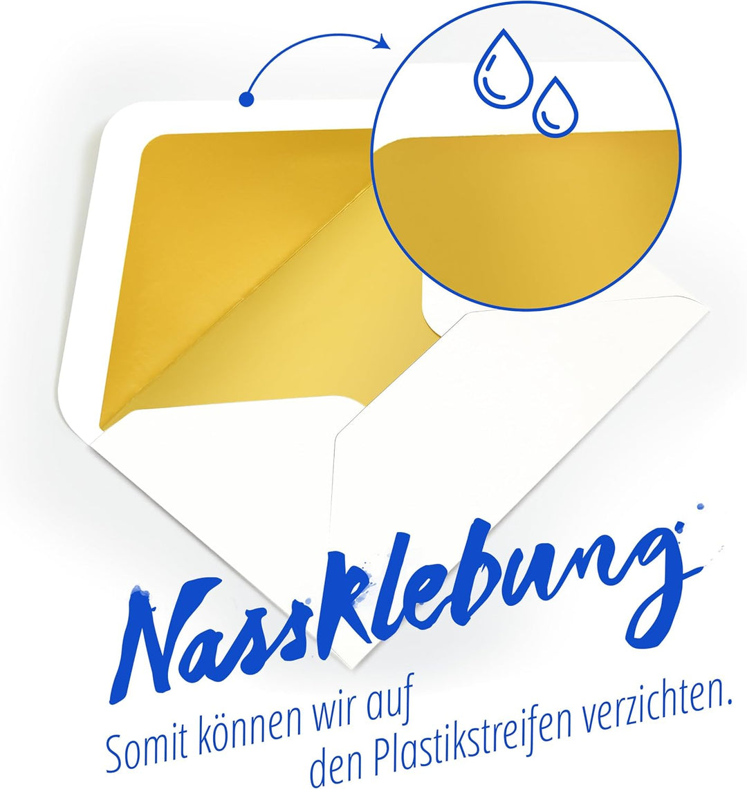 Japun – Briefumschläge (50 Stück), Kuvert, Umschlag ohne Fenster - DIN C6-162 x 114 mm - innen: Gold