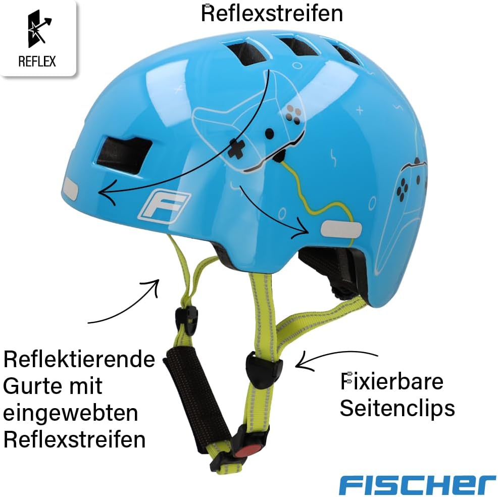 FISCHER BMX Kinder-Helm, Fahrradhelm, Radhelm, Dirt Bike Helm Plus mit integriertem LED-Rücklicht XS
