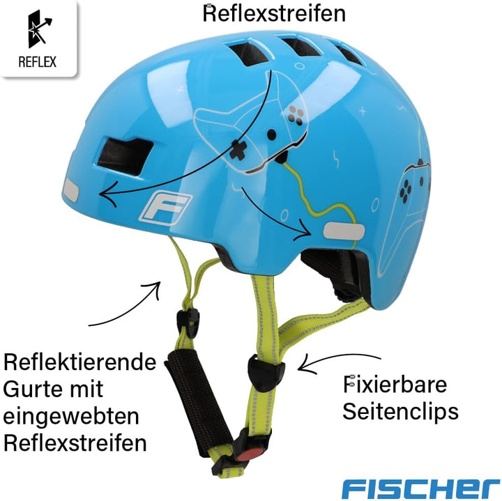 FISCHER BMX Kinder-Helm, Fahrradhelm, Radhelm, Dirt Bike Helm Plus mit integriertem LED-Rücklicht XS