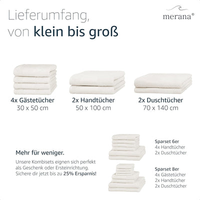 Merana Rome Handtuch Set | saugstark, weich und fusselfrei | Frottier Luxus Qualität | 100% Baumwoll