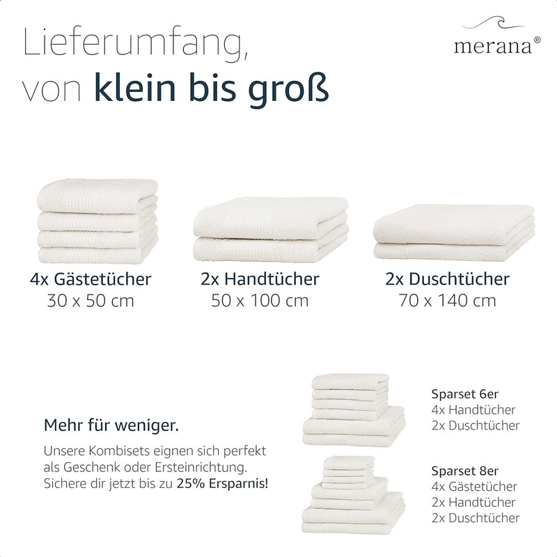 Merana Rome Handtuch Set | saugstark, weich und fusselfrei | Frottier Luxus Qualität | 100% Baumwoll