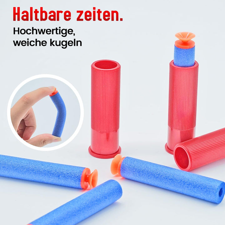 Double Barrel Soft Bullet Shot Spielzeug Schaum Blaster mit Shell Auswerfen, 2 in 1 Dart Blaster, Ge