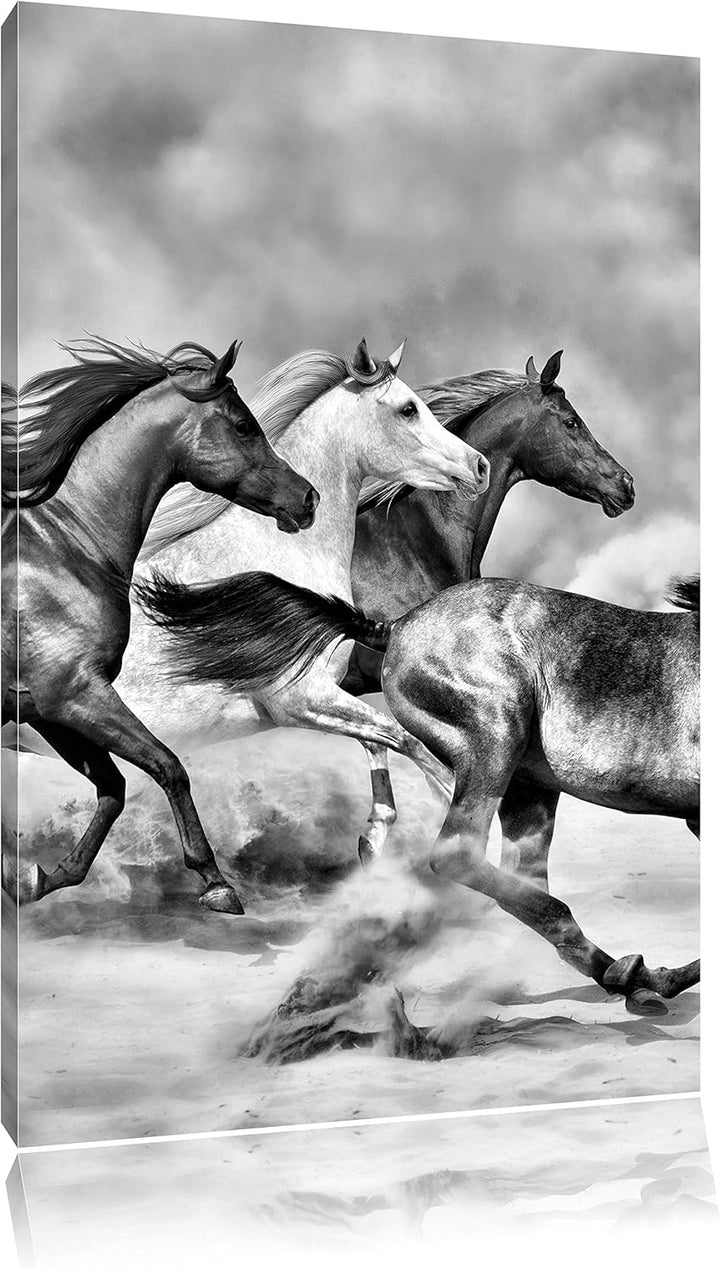 Pixxprint Western Pferde in Wüste als Leinwandbild/Grösse: 100x70 / Wandbild/Kunstdruck/fertig bespa