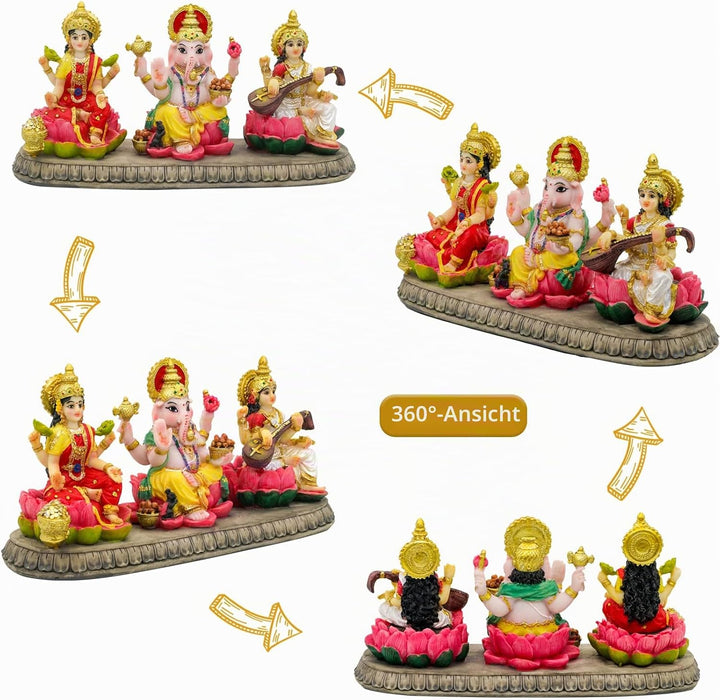 Indien Laxmi Ganesh Saraswati Statue – 9,9 cm H indischer Gott Lakshmi Ganesha Saraswati Idol Figur