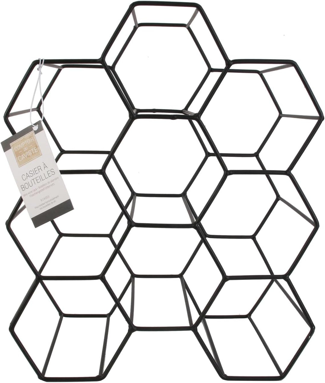 Home Deco Factory KA3041 Weinregal, schwarzes Metallgeflecht, Aufbewahrung für 9 Flaschen, Einheitsg
