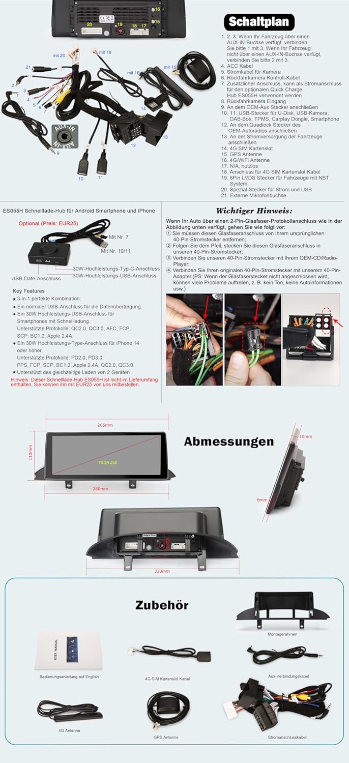 Erisin 8-Kern 4GB+64GB Android 12 Autoradio Bluetooth GPS Navi für BMW 3er F30 F31 F34 4er F32 F33 F