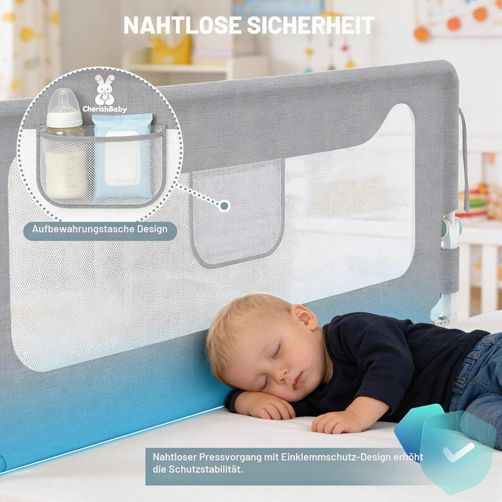 Verdego Rausfallschutz Bett 200 cm, Rausfallschutz Boxspringbett Klappbar, 300D Oxford Stoff, Luftig