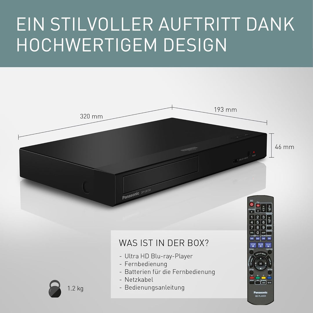 Panasonic DP-UB154EG-K Ultra HD Blu-ray Player in schwarz (HDR10+, 4K Blu-ray Disc, 4K VoD, Dolby At
