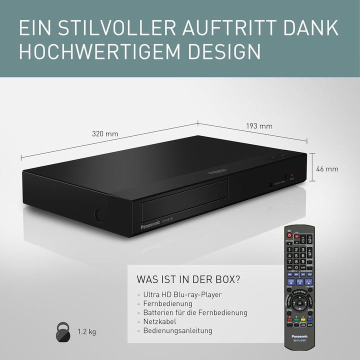 Panasonic DP-UB154EG-K Ultra HD Blu-ray Player in schwarz (HDR10+, 4K Blu-ray Disc, 4K VoD, Dolby At