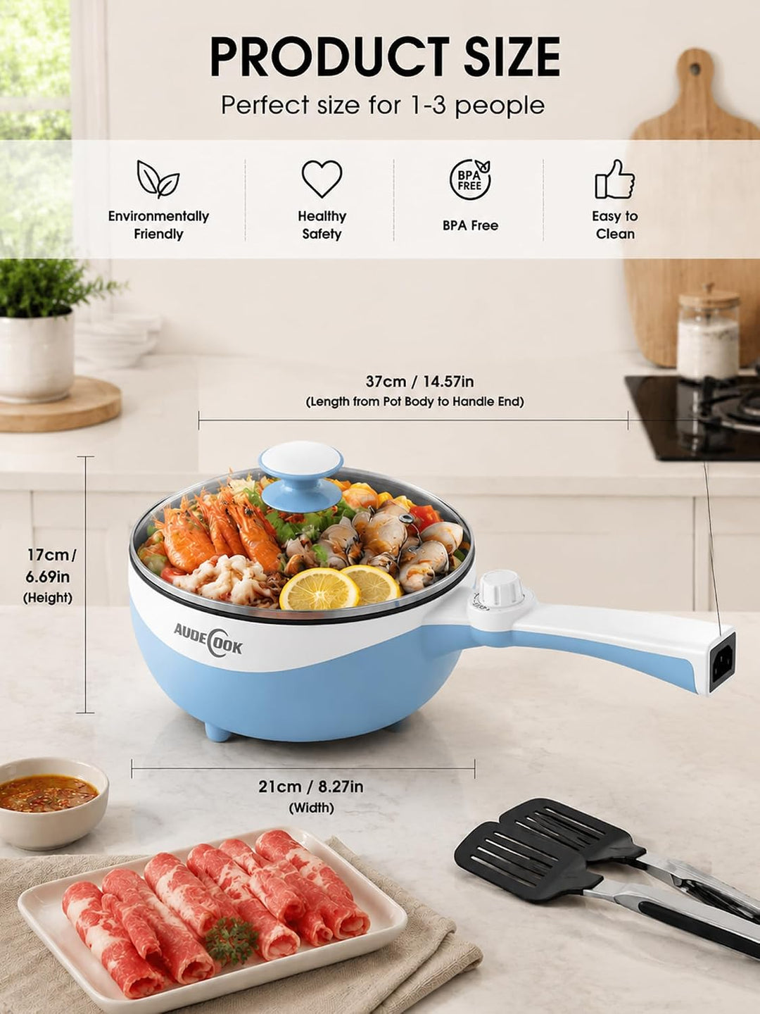 Audecook Elektrische Hot Pot mit Dampfgarer,Elektrische Bratpfanne, Hot Pot Topf 20cm, Antihaft Mini