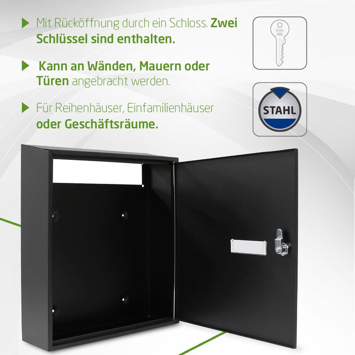 Amig 12372 - Innentür-Briefkasten Modell 6, aus Stahl, Farbe Schwarz, Masse 40 x 36 x 10 cm, DIN-A4-