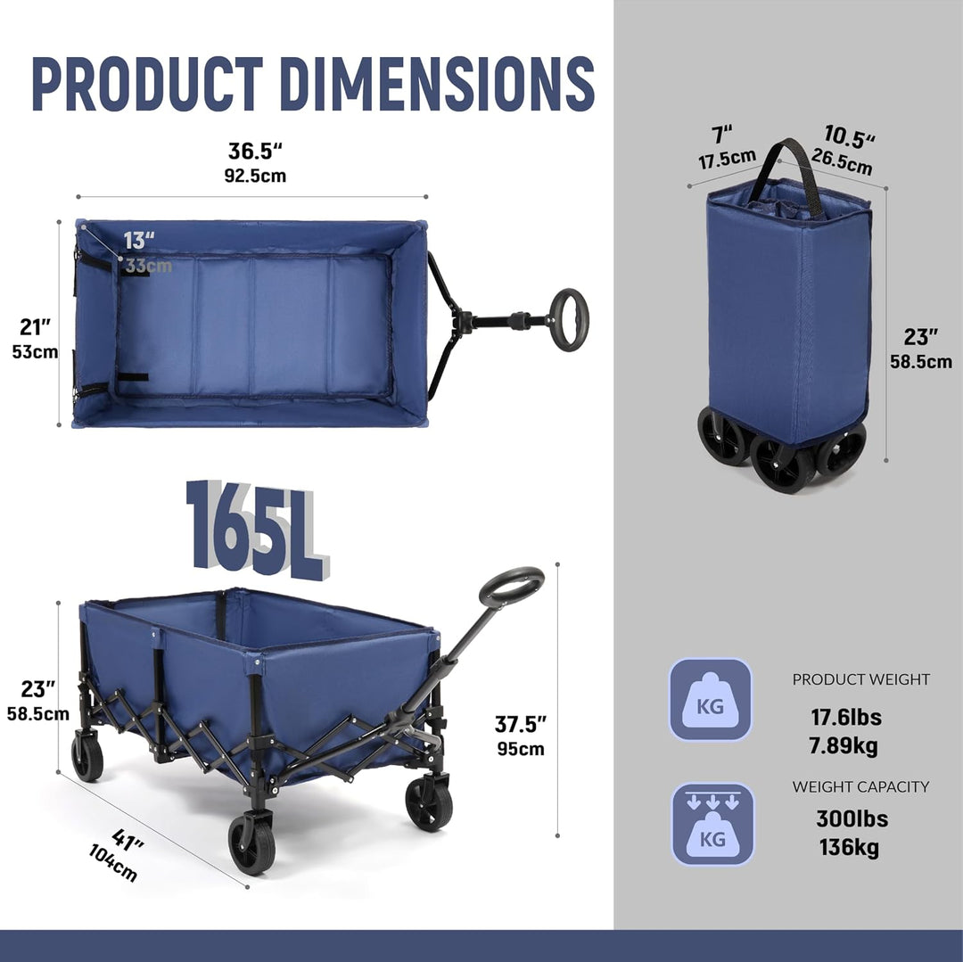 OUTSIDER Bollerwagen faltbar 165L – Campingwagen mit 136kg Tragfähigkeit, klappbarer Strandwagen mit