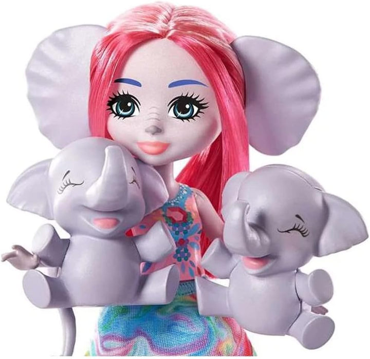 Enchantimals GTM30 - Familie Spielset, Elefantenmädchen Esmeralda Elephant Puppe (15,2 cm), 3 Elefan