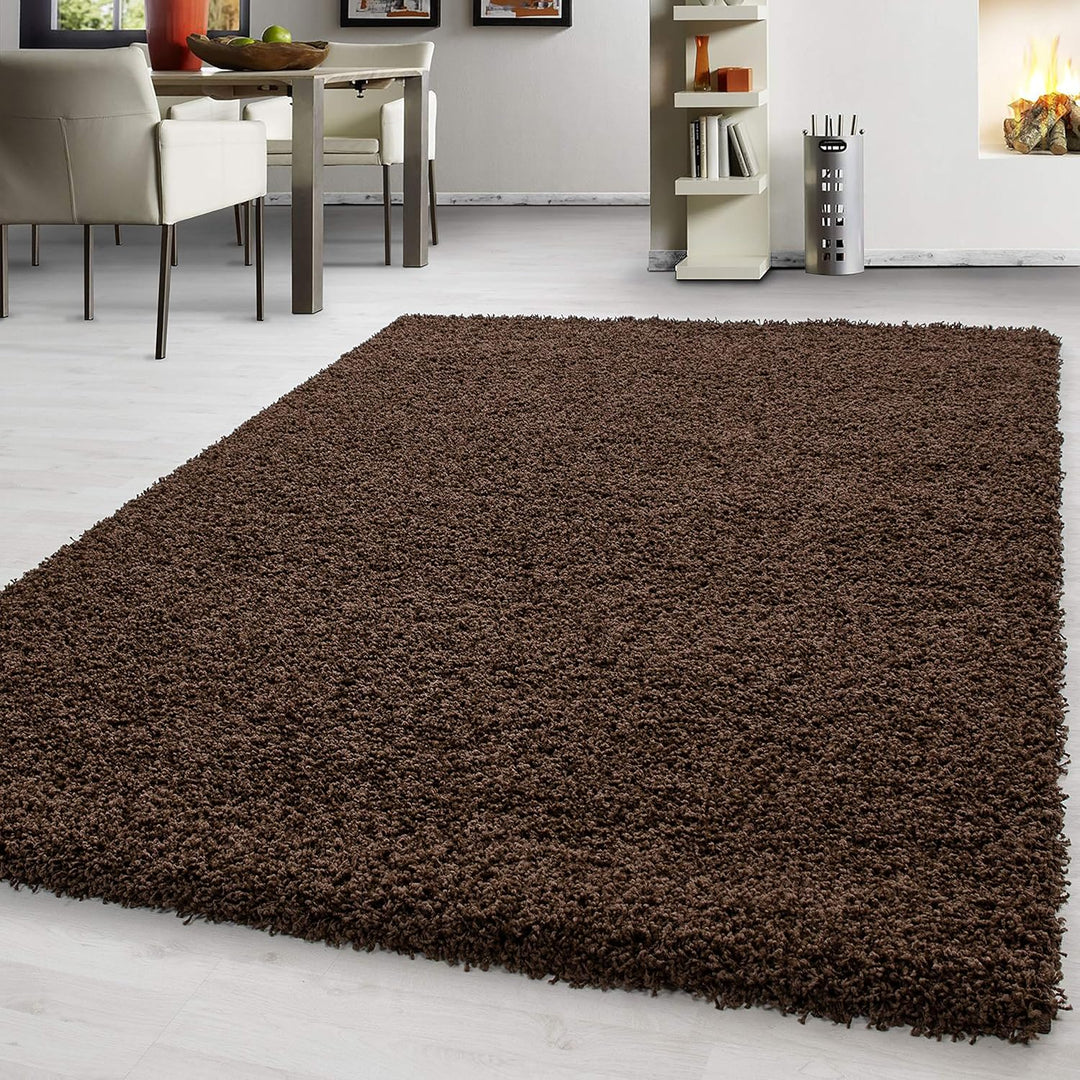 Moderner Hochflor Teppich Läufer Flur 80 x 150 cm Braun - Shaggy Flauschiger Teppich, Extra Weich un