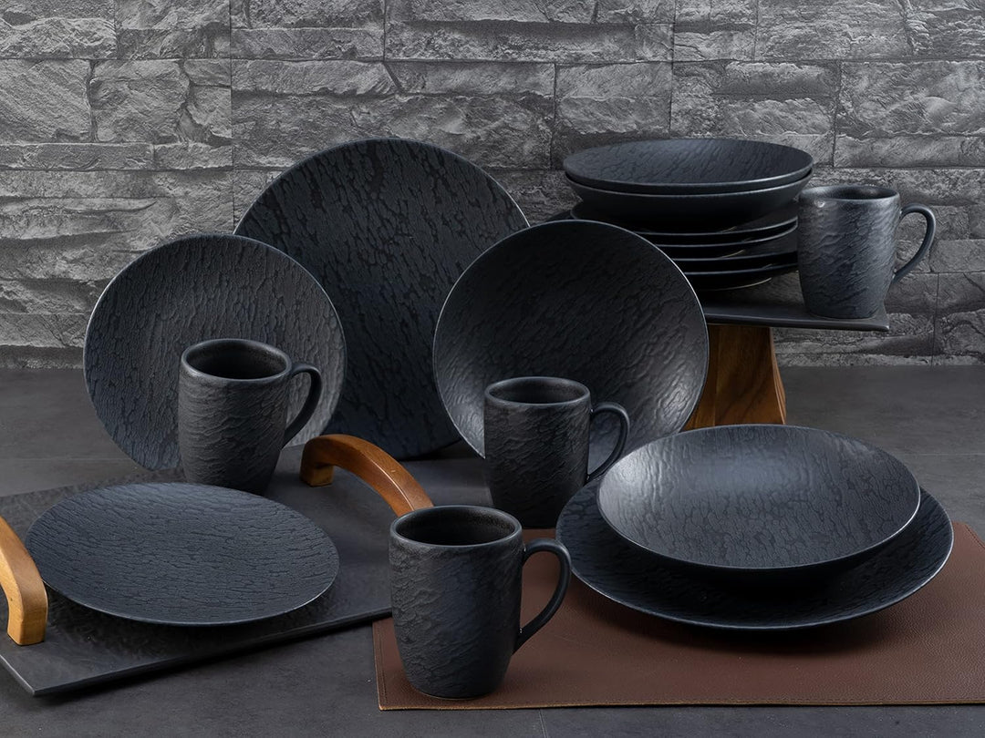 CreaTable, 20539, Serie Schiefer Black, Geschirrset, Kombiservice 16 teilig, Kombiservice