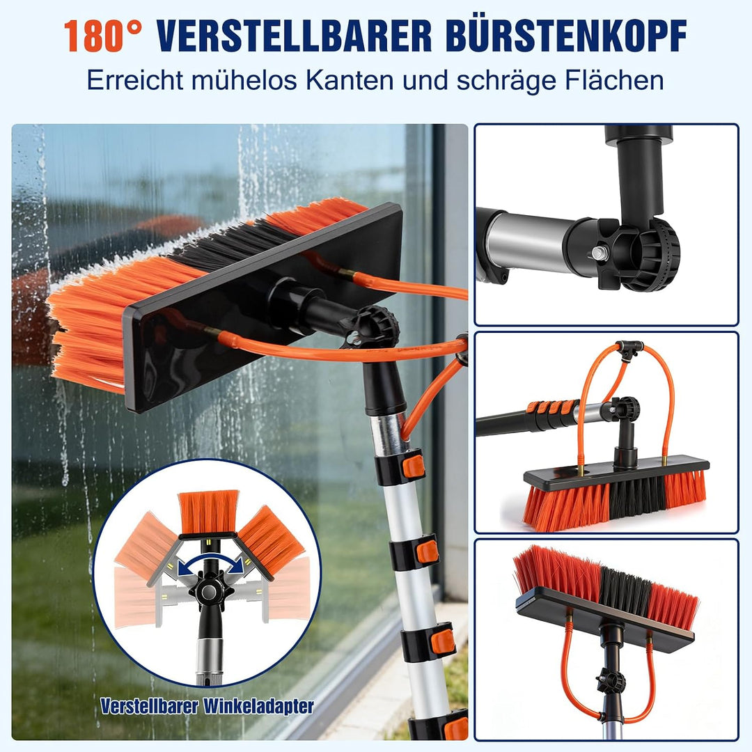 5,5 m Teleskop Waschbürste mit Wasseranschluss, Teleskopstange Reinigungsset mit 180° Bürstenkopf &amp;