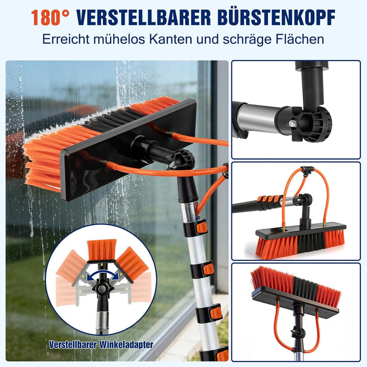 5,5 m Teleskop Waschbürste mit Wasseranschluss, Teleskopstange Reinigungsset mit 180° Bürstenkopf &amp;
