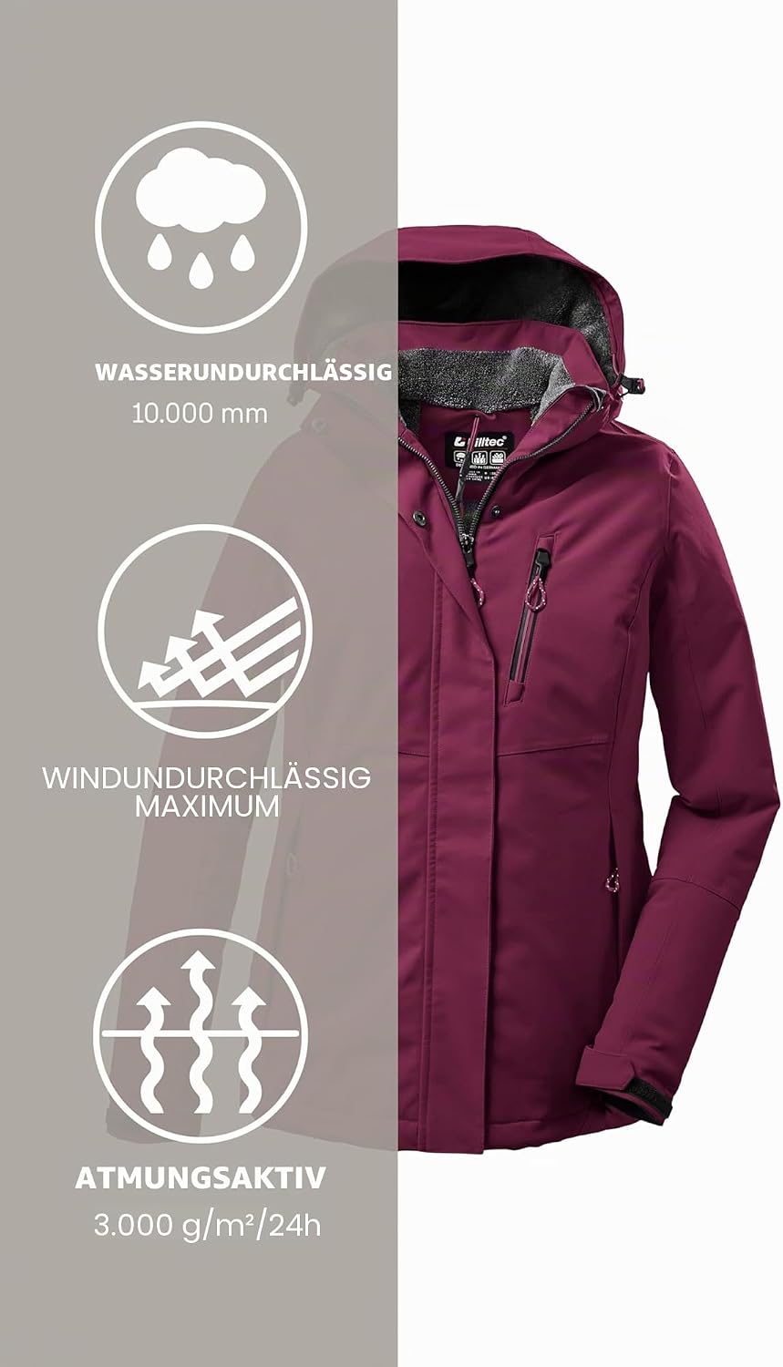 Killtec Damen Outdoorjacke Funktionsjacke mit abzippbarer Kapuze KOW 140 WMN Jckt wasserdicht, Windd