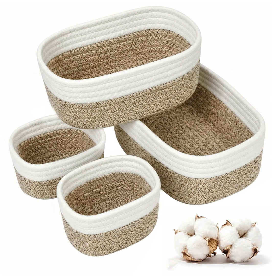 4 Stück Aufbewahrungskorb Geflochten Baumwollseil,Stapelbare Speicher Storage Basket,Stapelbare Korb