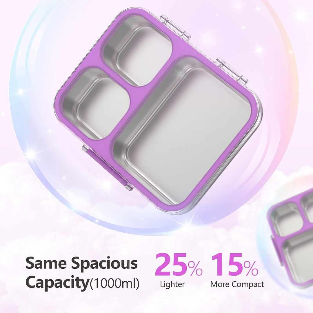 VITONIS Edelstahl Brotdose Lunchbox mit 3 Fächern mit Tritan-Deckel, 1000ml Metall Bento Lunch Box K