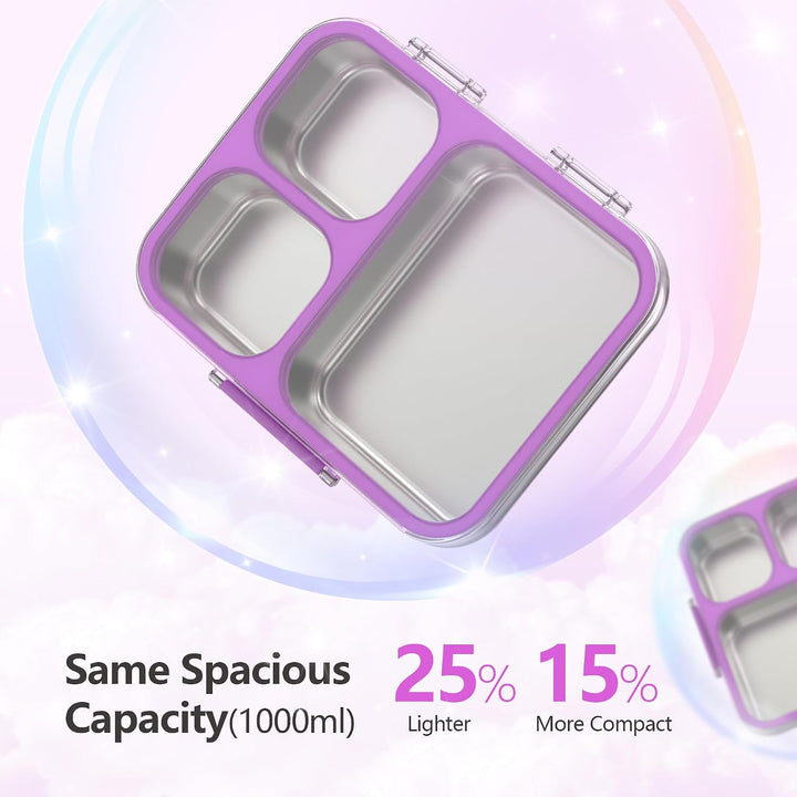 VITONIS Edelstahl Brotdose Lunchbox mit 3 Fächern mit Tritan-Deckel, 1000ml Metall Bento Lunch Box K