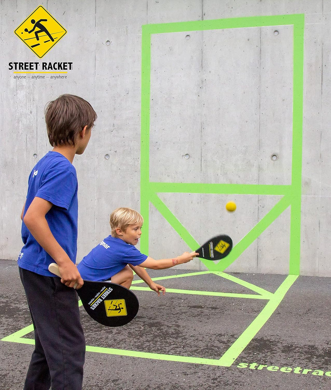 Street Racket Schulset, 24 Holzschläger, 24 Softbälle, Strassenmalkreide zur Spielfeldmarkierung, ve