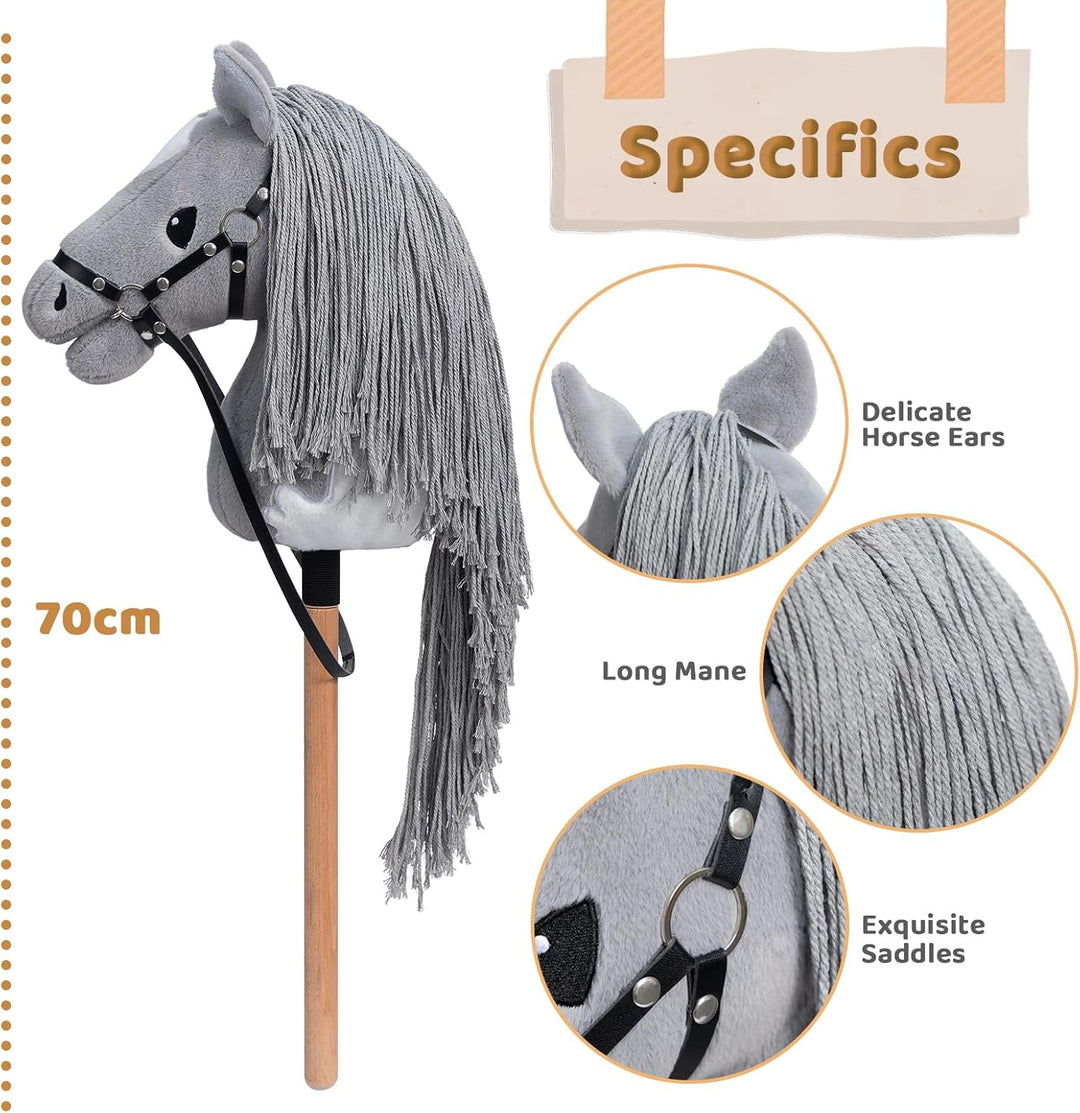 BEJOY Steckenpferd Spielzeug Pferd, Hobby Horse Holzpferd Plüschpferd zum Reiten für Kinder mit Half