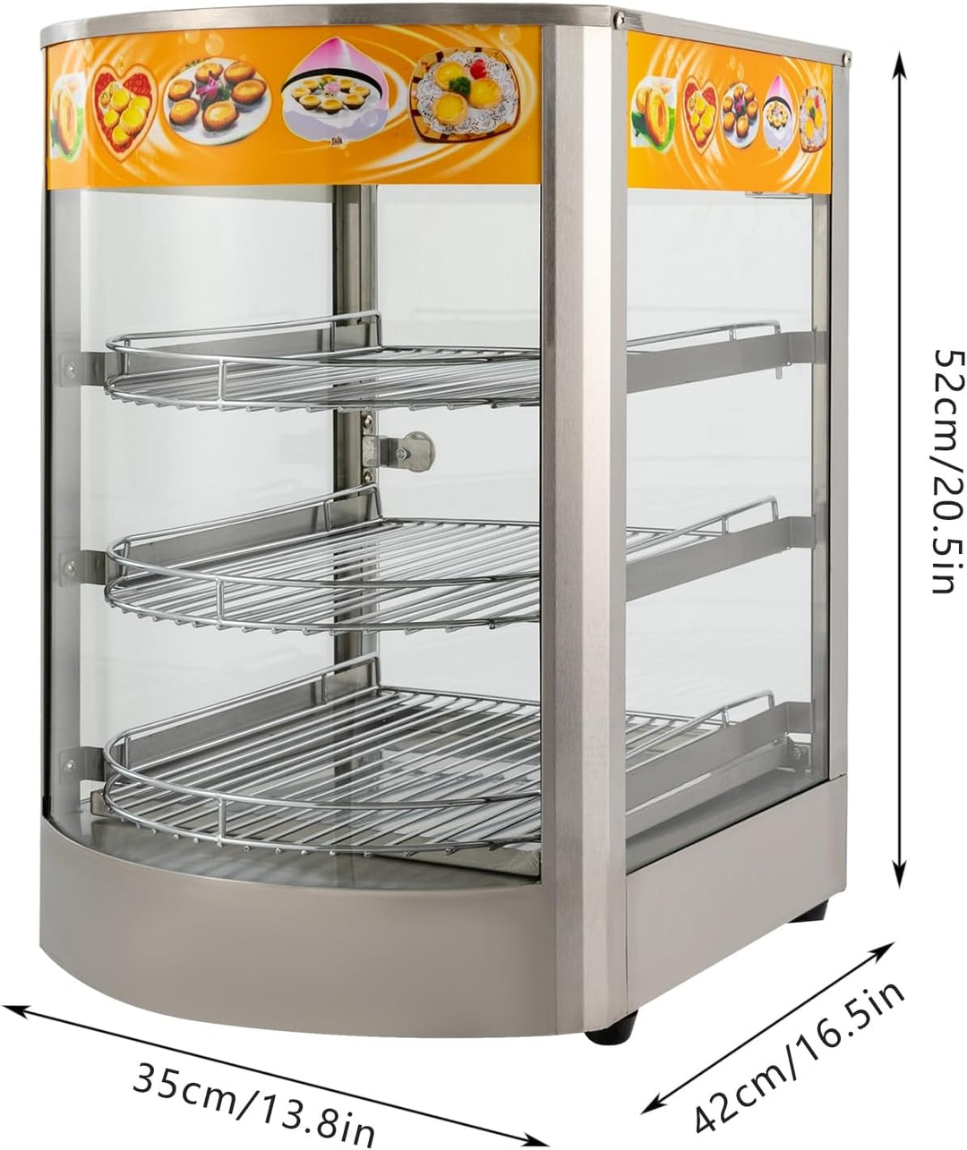 Elektrische Warmhaltevitrine 50L,800W Warmhaltevitrine Speisenwärmer mit 3 Etagen &amp; Innenbeleuchtung