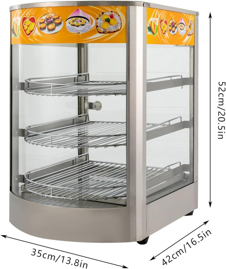 Speisenwärmeschrank 800W 3-Etagen Einstellbare Warmhaltevitrine Kommerzieller Speisenwärmer Wärmesch