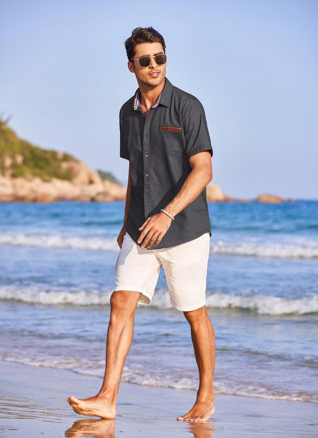 COOFANDY Herren Hemd Kurzarm Jeanshemd Slim Fit Baumwolle Vintage Freizeithemd Sommer Hemden Für Her
