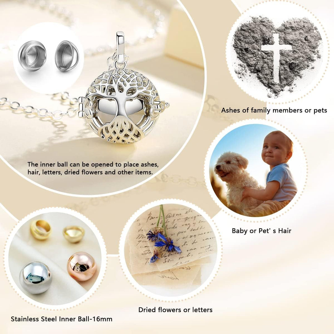 EUDORA Harmony Ball Asche Urnen Kette für Damen, Einäscherung Schmuck Silber Verkupfert Memorial Urn