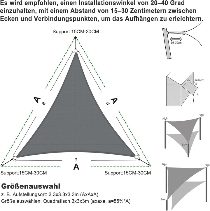 SUNNY GUARD Sonnensegel Wasserdicht 4x4x4m Dreieckig Sonnenschutz Wetterschutz Segel Baldachin UV Sc