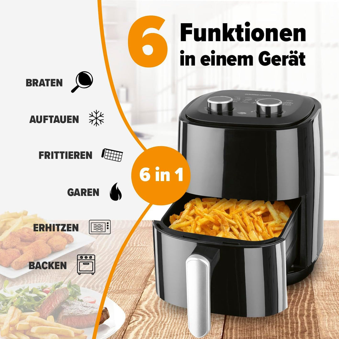 GOURMETmaxx Heissluftfritteuse 3,1L | Airfryer mit 60 Minuten Timer und 6 Funktionen inkl. Auftauen