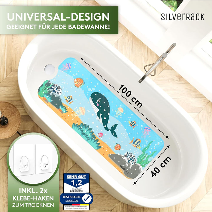 SilverRack Kinder Badewannenmatte 100x40 cm (Wal Motiv) - Antirutschmatte Badewanne BPA frei für Kin