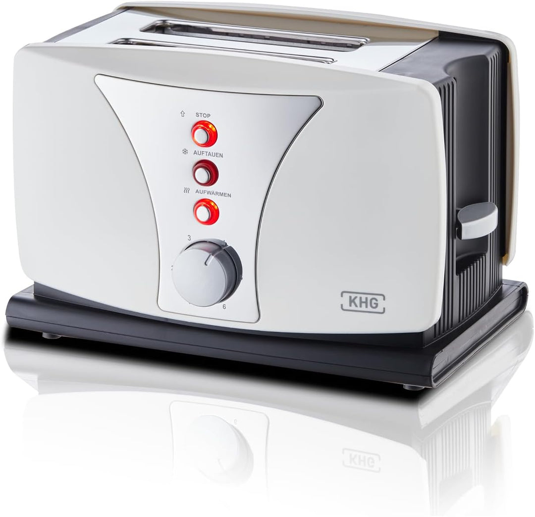 KHG Toaster TO-802WS | Toaster 2 Scheiben Weiss 800 W | mit Brötchenaufsatz, 6 Bräunungsstufen mit B