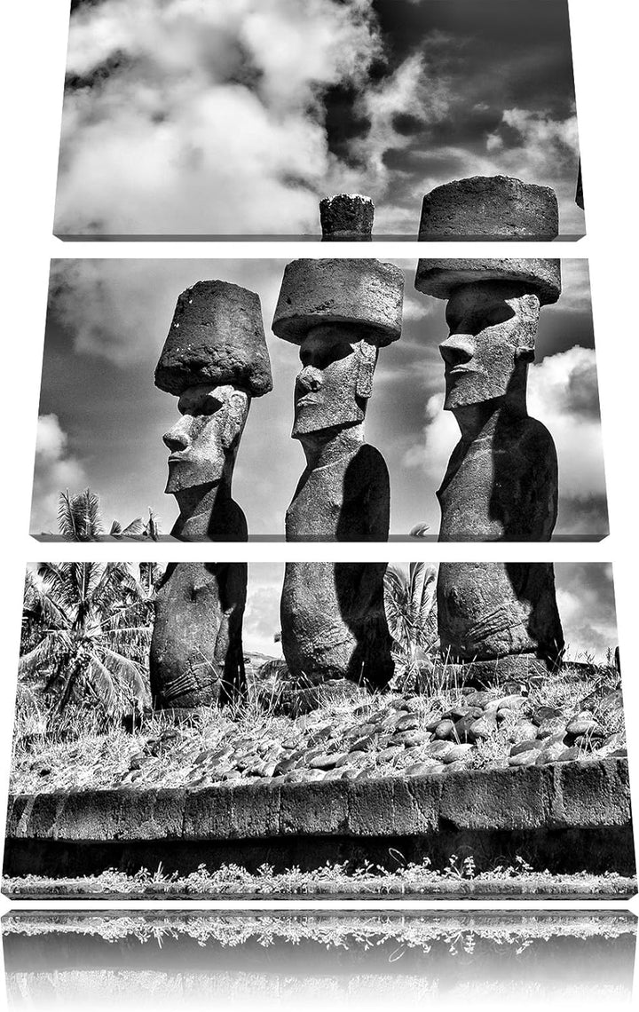 Pixxprint Moai Statuen auf den Osterinseln als Leinwandbild/Grösse: 3 Teilig (120x80 cm) cm/Wandbild
