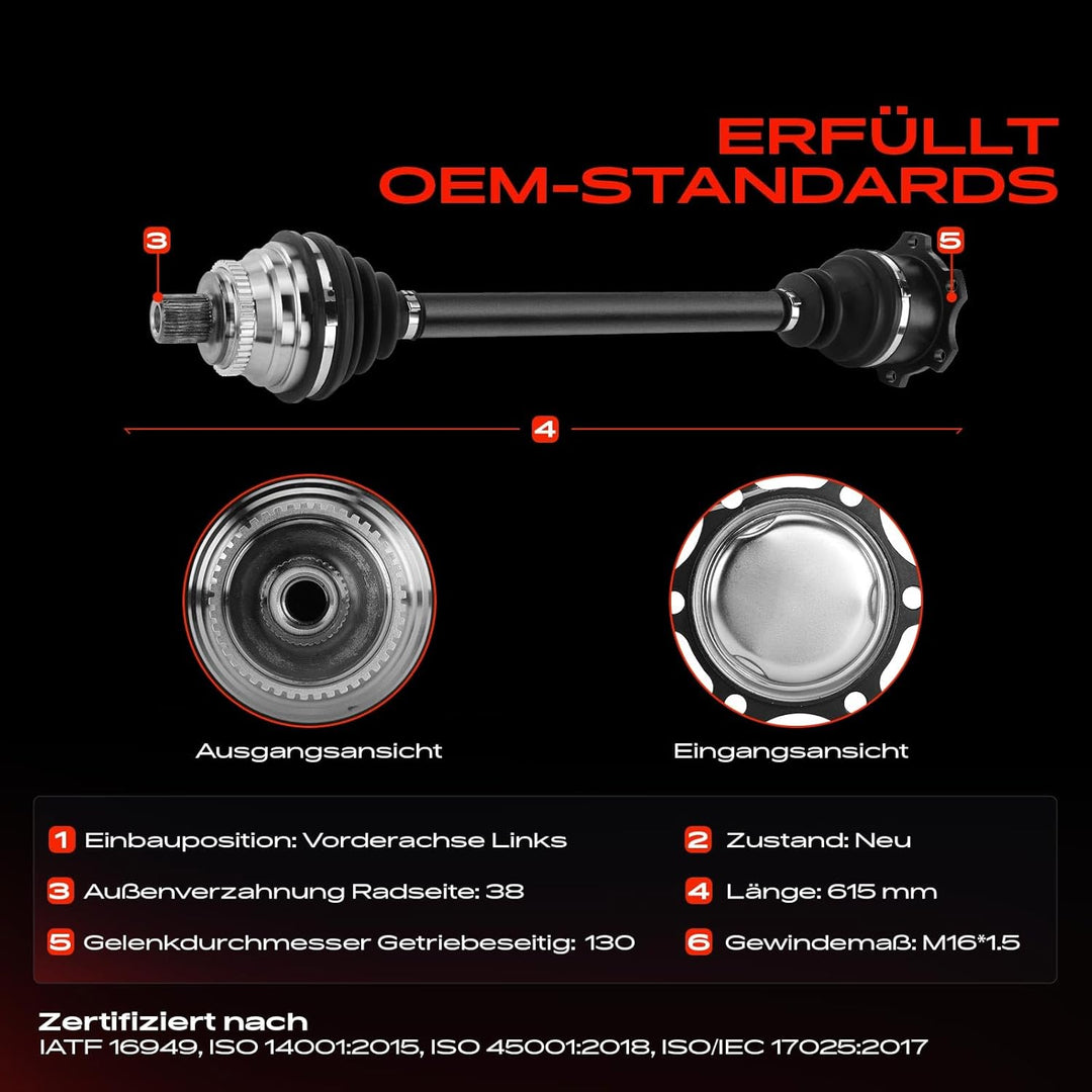 Frankberg Antriebswelle Vorderachse Links Kompatibel mit 100 4A 1990-1994 100 Avant 4A 1990-1994 A6