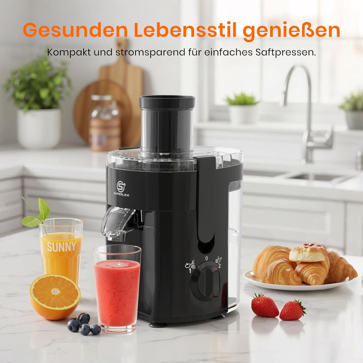 Elektrischer Entsafter 400W Zentrifugalentsafter Saftpresse Juice Mit 65mm Einfüllöffnung Und 600ML