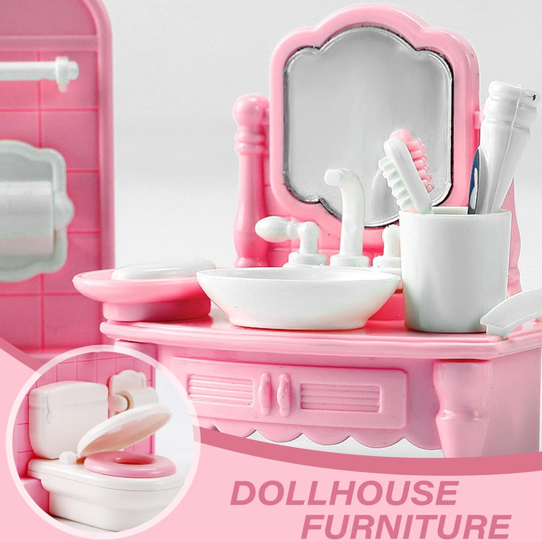 HoveeLuty 4 Sets Puppenhaus-Möbelset, realistische Puppenhaus-Miniaturen aus Kunststoff, inklusive K