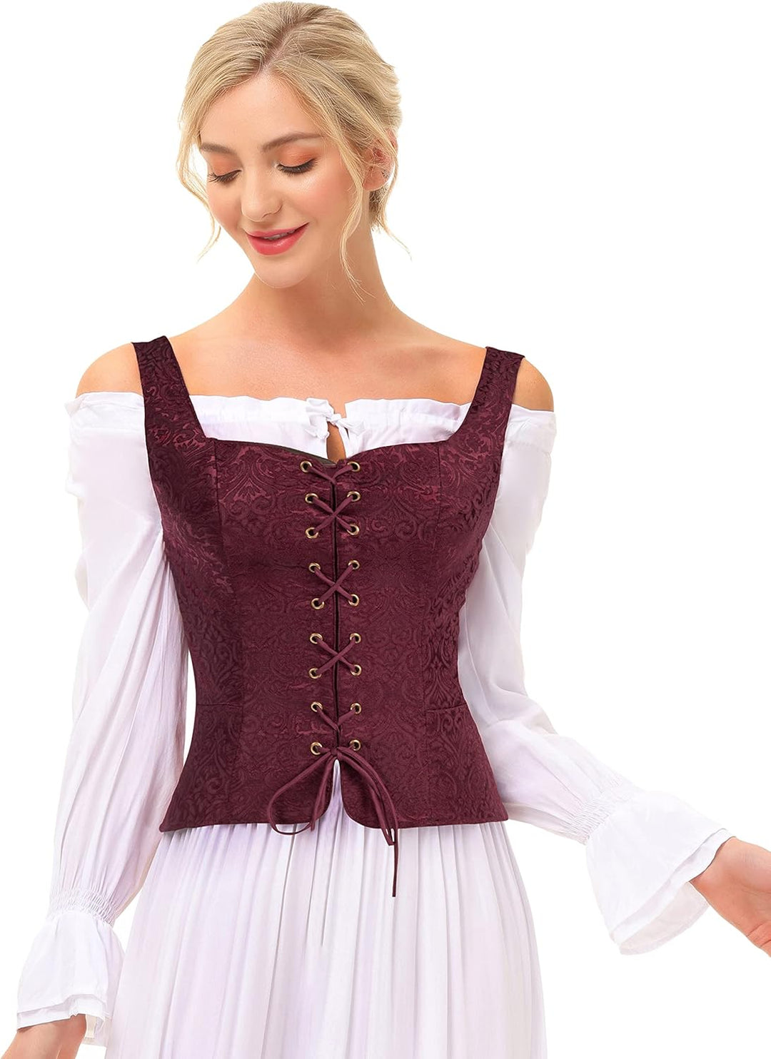 SCARLET DARKNESS Frauen Piraten Renaissance Weste Cosplay Kostüm Bauer Mieder Schnürung Weste M Jacq