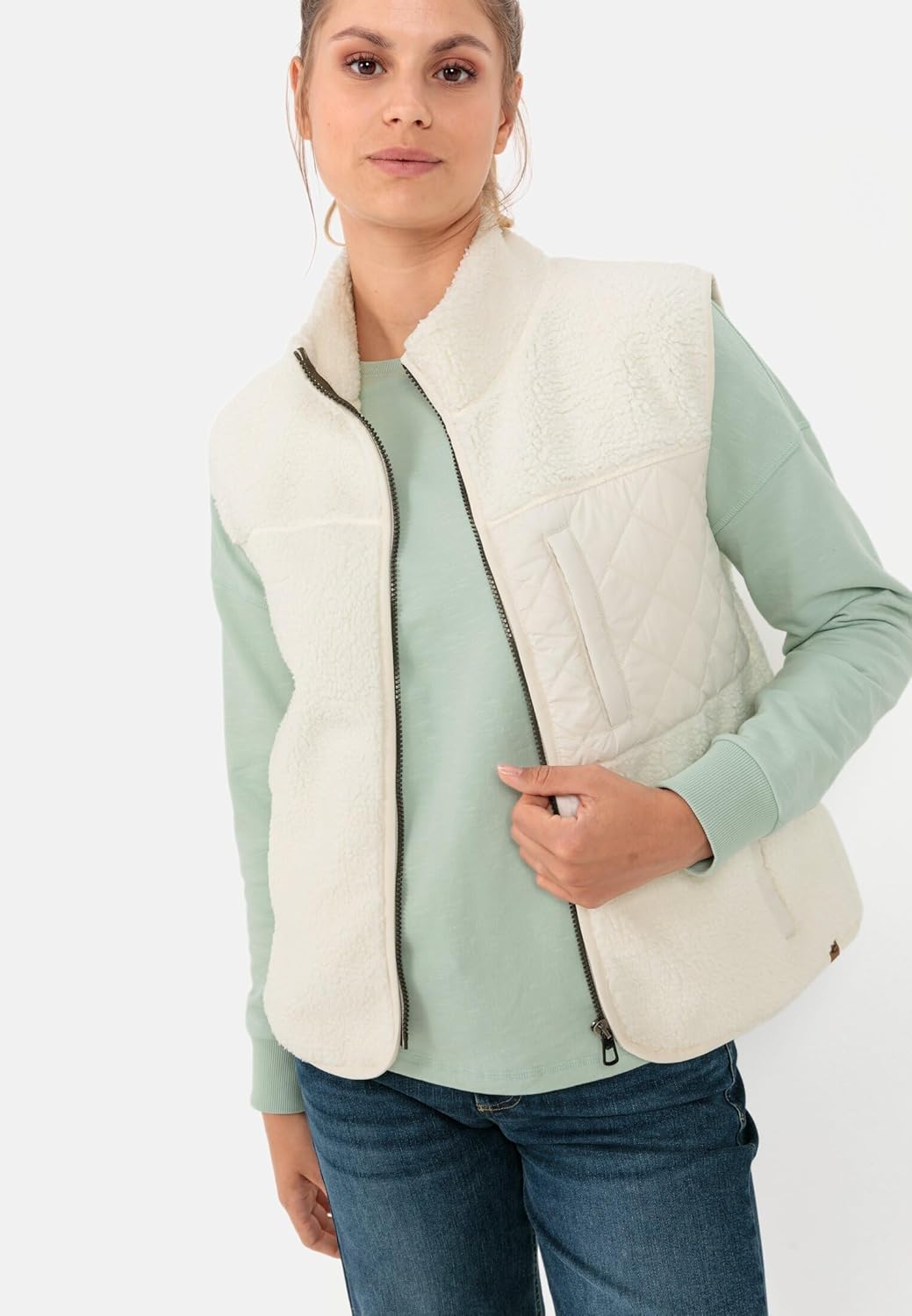 camel active Damen Teddy Weste mit Stehkragen XXL Weiss, XXL Weiß
