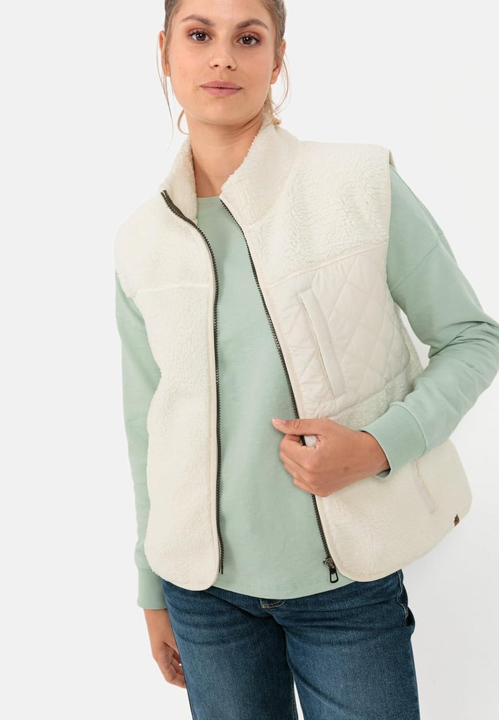 camel active Damen Teddy Weste mit Stehkragen XXL Weiss, XXL Weiß