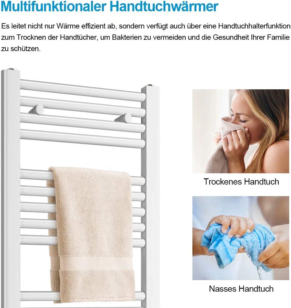 Heilmetz® Handtuchtrockner 60 x 100 cm Badheizkörper Mittelanschluss Heizkörper Bad Handtuchwärmer H