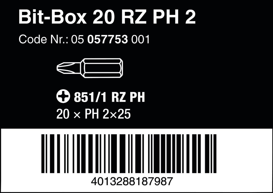 Wera 05057753001 Box 20 RZ PH 2 Bit-Sortiment, Stück, farbe, size