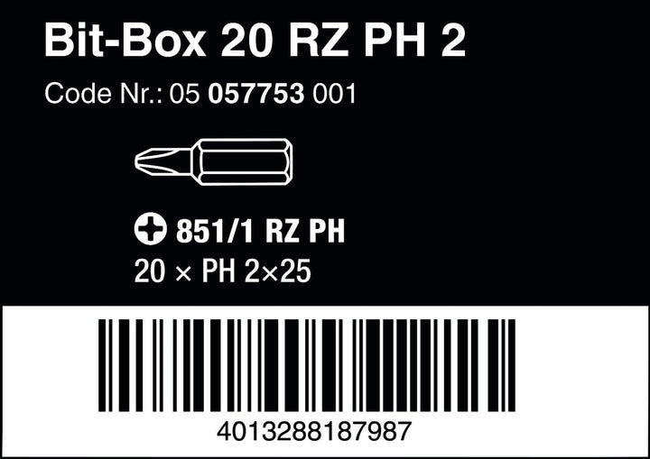 Wera 05057753001 Box 20 RZ PH 2 Bit-Sortiment, Stück, farbe, size