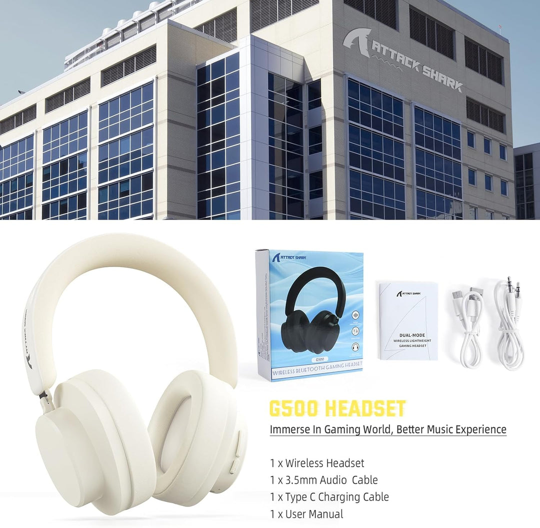 ATTACK SHARK G500 Kabelloser Kopfhörer mit Active Noise Cancelling, Over Ear Bluetooth Headset mit I